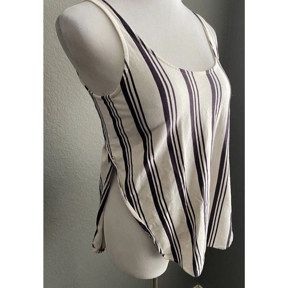 Madewell Side Slit Tank Top Vertical Stripe White Navy Women Xs Tee Shirt Knit